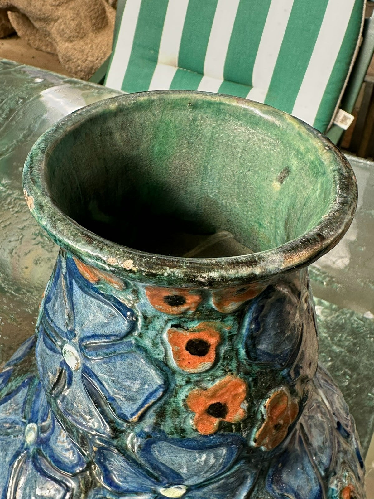 Florale Künstler Vase Jugendstil um 1920 aus Keramik Handarbeit