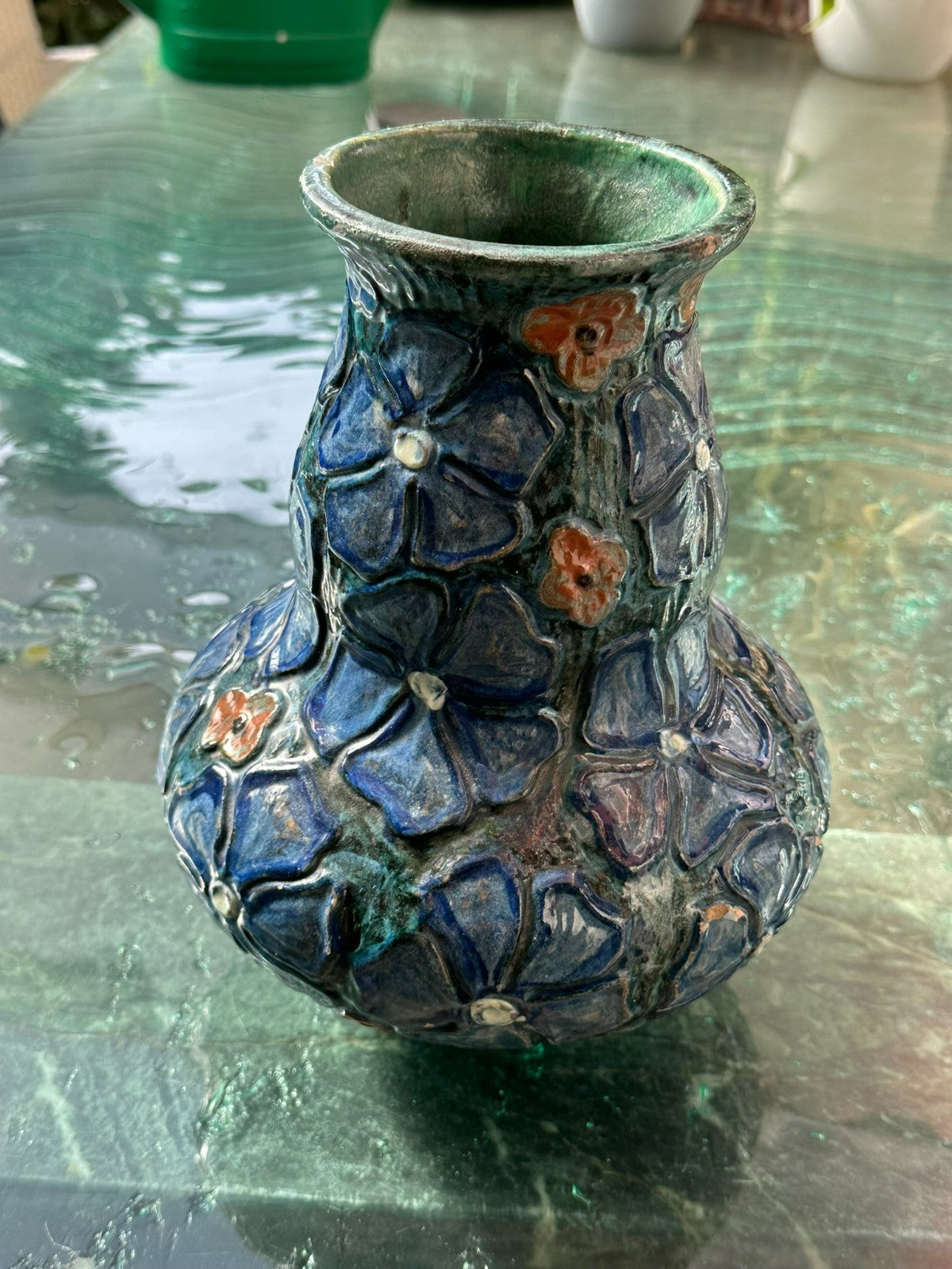 Florale Künstler Vase Jugendstil um 1920 aus Keramik Handarbeit