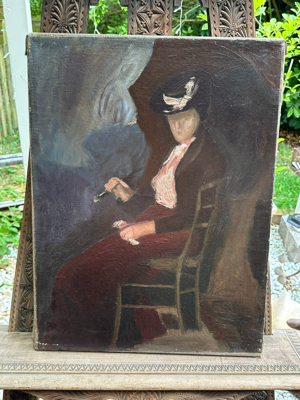 Altes Ölgemälde sitzende Frau