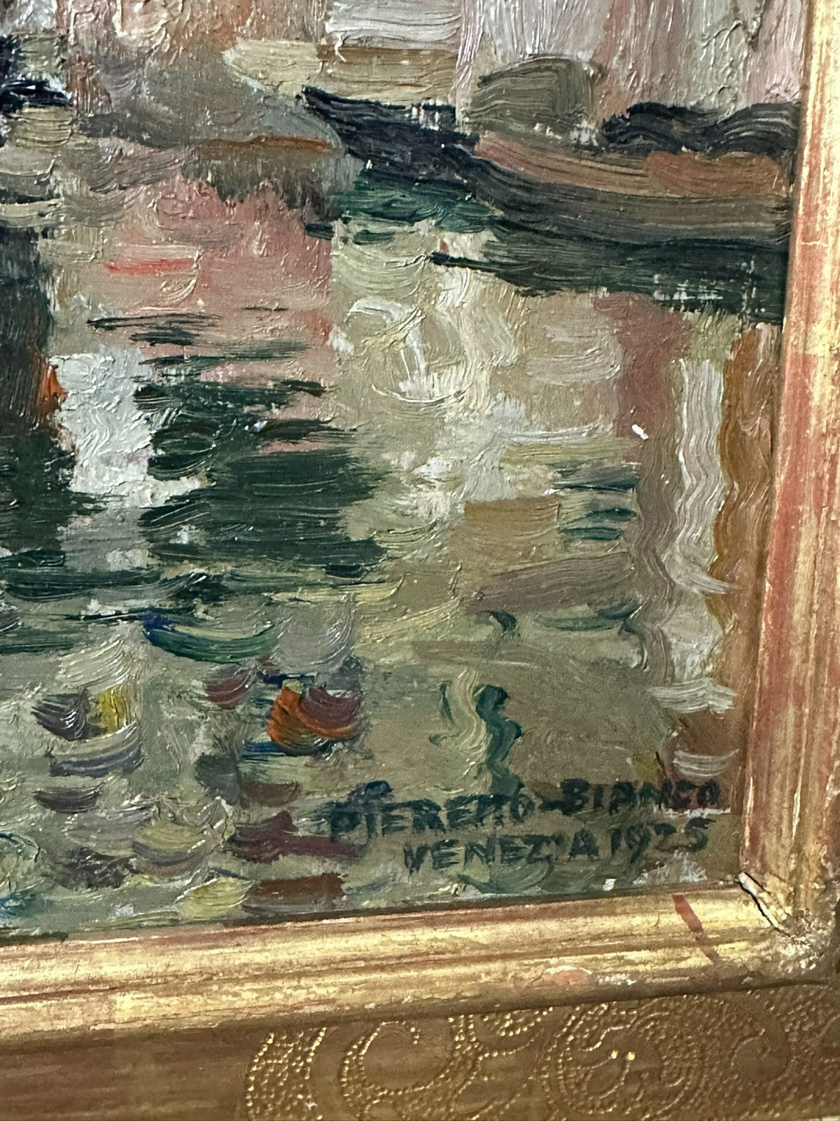 Antikes Ölgemälde Venedig Venezia Gemälde von 1925 Pieretto Bianco (1875-1937)