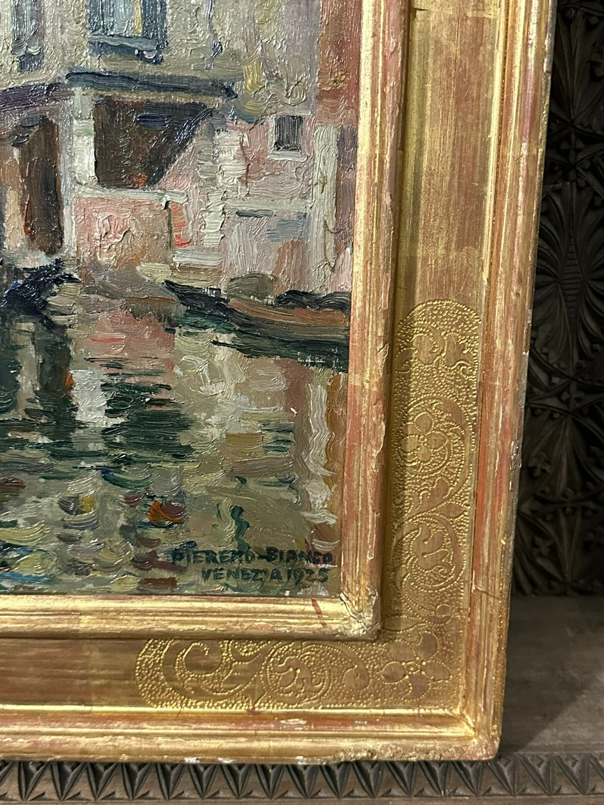 Antikes Ölgemälde Venedig Venezia Gemälde von 1925 Pieretto Bianco (1875-1937)
