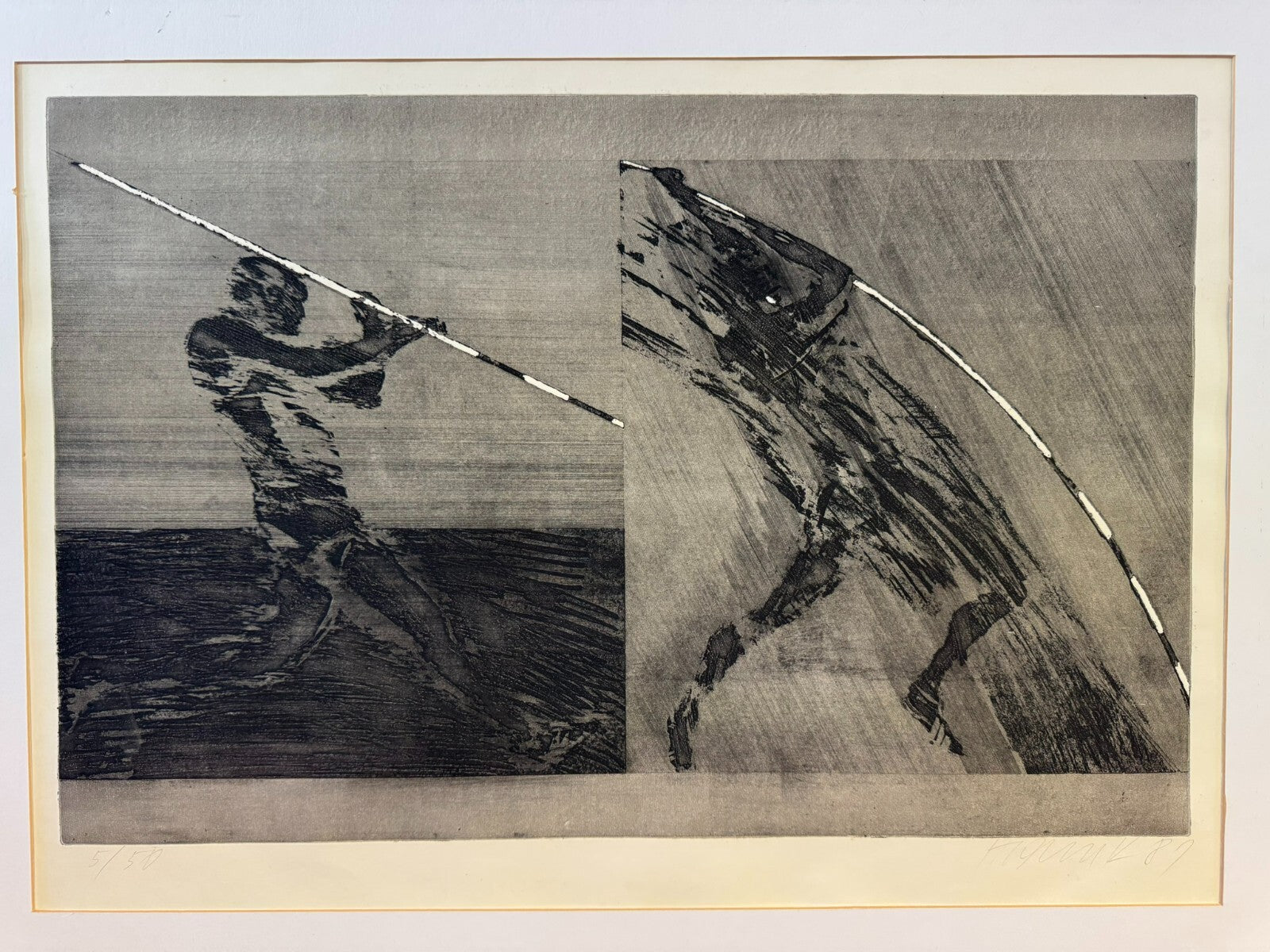 Roman Havlík (1952) Signierte Lithografie der Hochspringer 5/50