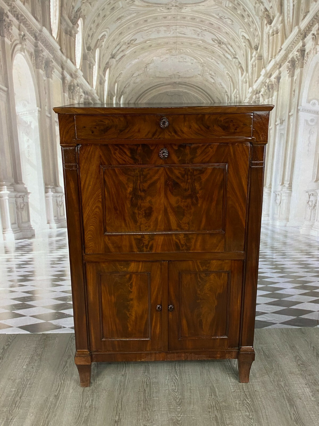 EMPIRE BIEDERMEIER SEKRETÄR UM 1820 MAHAGONI FURNIER SCHREIBMÖBEL