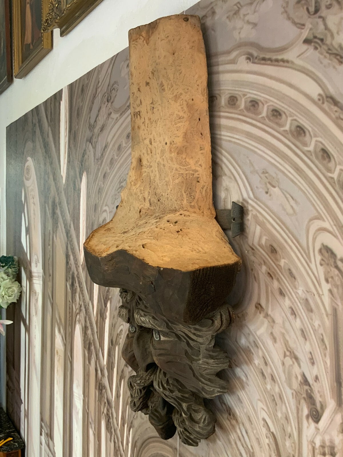 Pfeifenkopf Schnitzwerk aus Holz zur Wandmontage Skulptur Gesicht handgefertigt