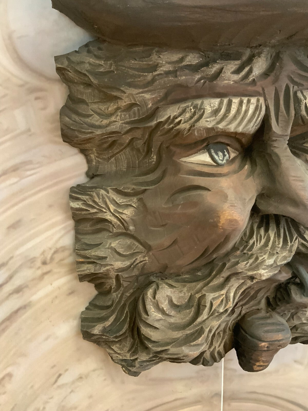 Pfeifenkopf Schnitzwerk aus Holz zur Wandmontage Skulptur Gesicht handgefertigt