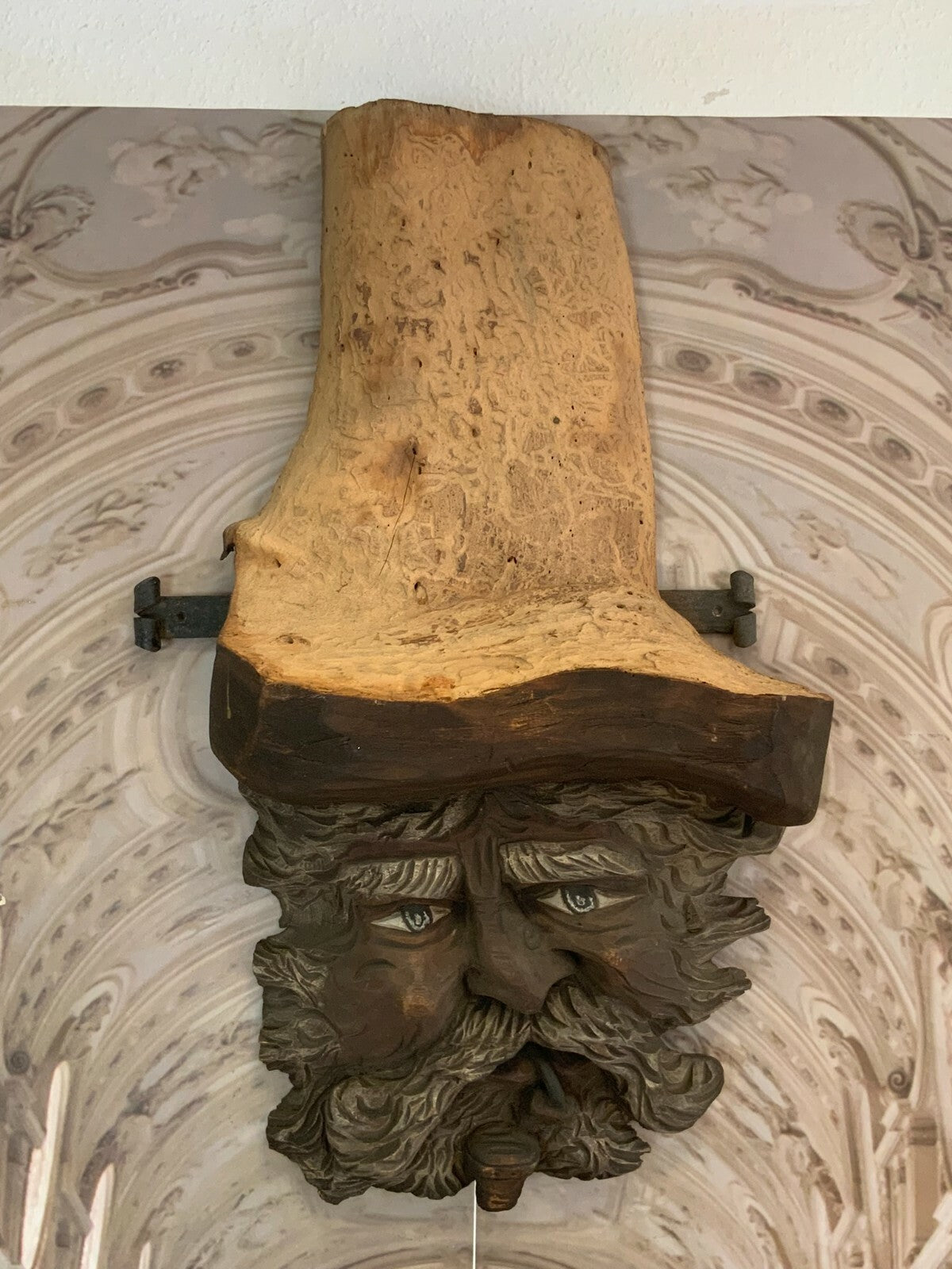 PFEIFENKOPF SCHNITZWERK AUS HOLZ ZUR WANDMONTAGE SKULPTUR GESICHT HANDGEFERTIGT