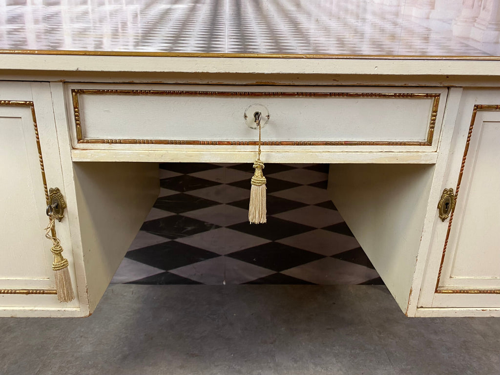 Louis Seize Schreibtisch Holz mit Glasplatte Stilmöbel 20 tes Jhdt