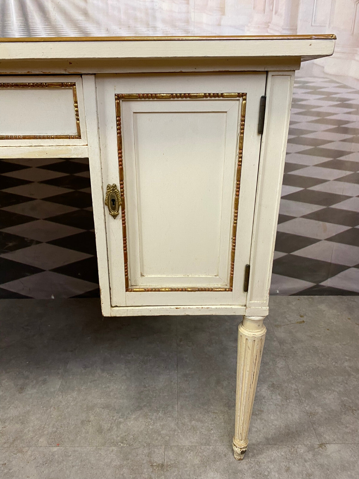 Louis Seize Schreibtisch Holz mit Glasplatte Stilmöbel 20 tes Jhdt