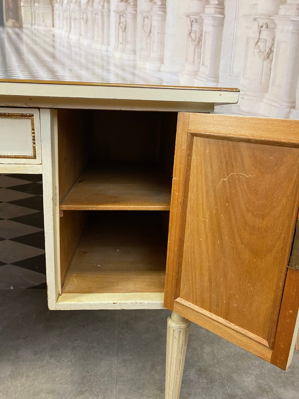 Louis Seize Schreibtisch Holz mit Glasplatte Stilmöbel 20 tes Jhdt