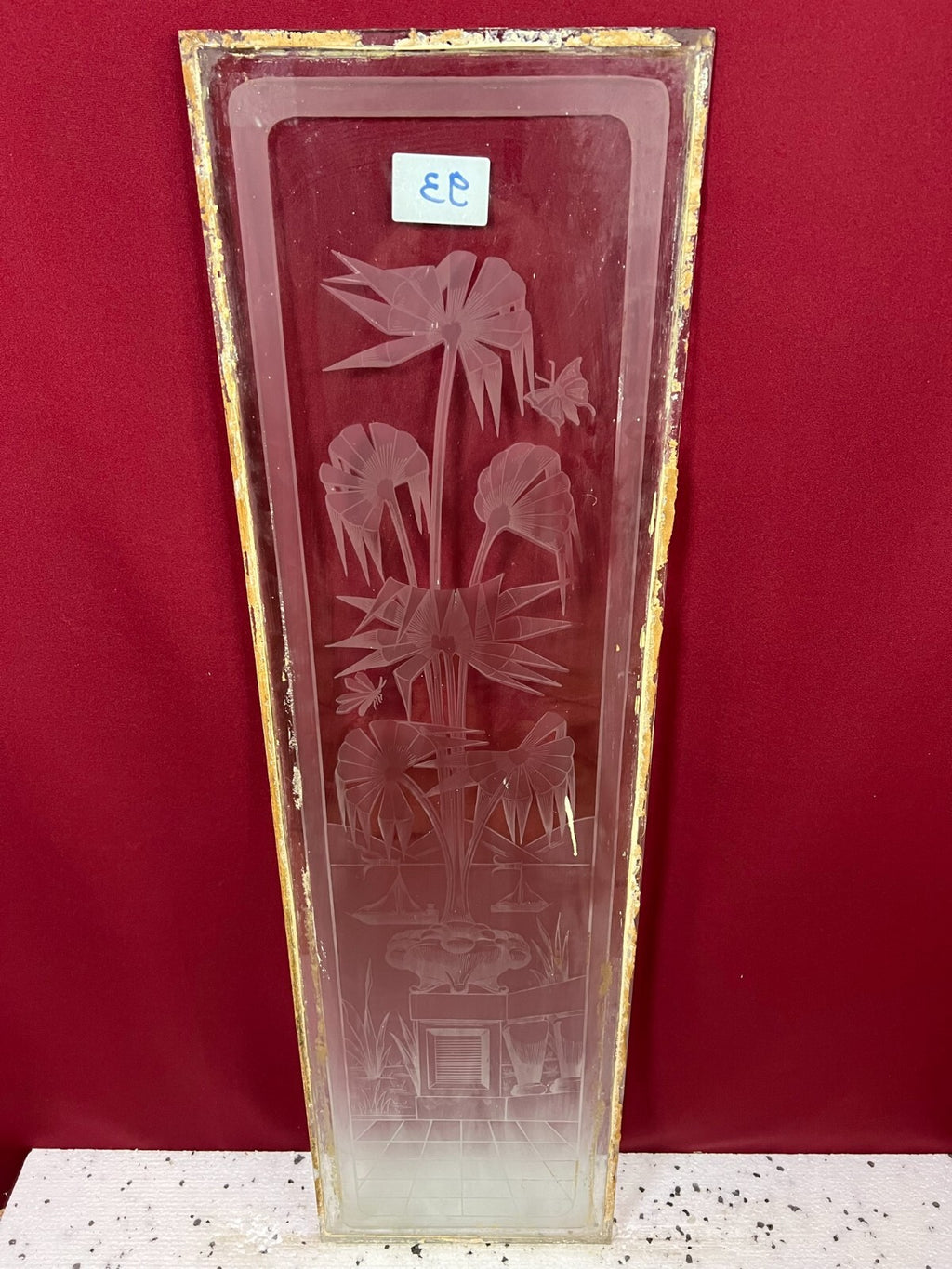Antike Glasscheibe Glas Fenster Art Deco original um 1920 See Boote Blumen