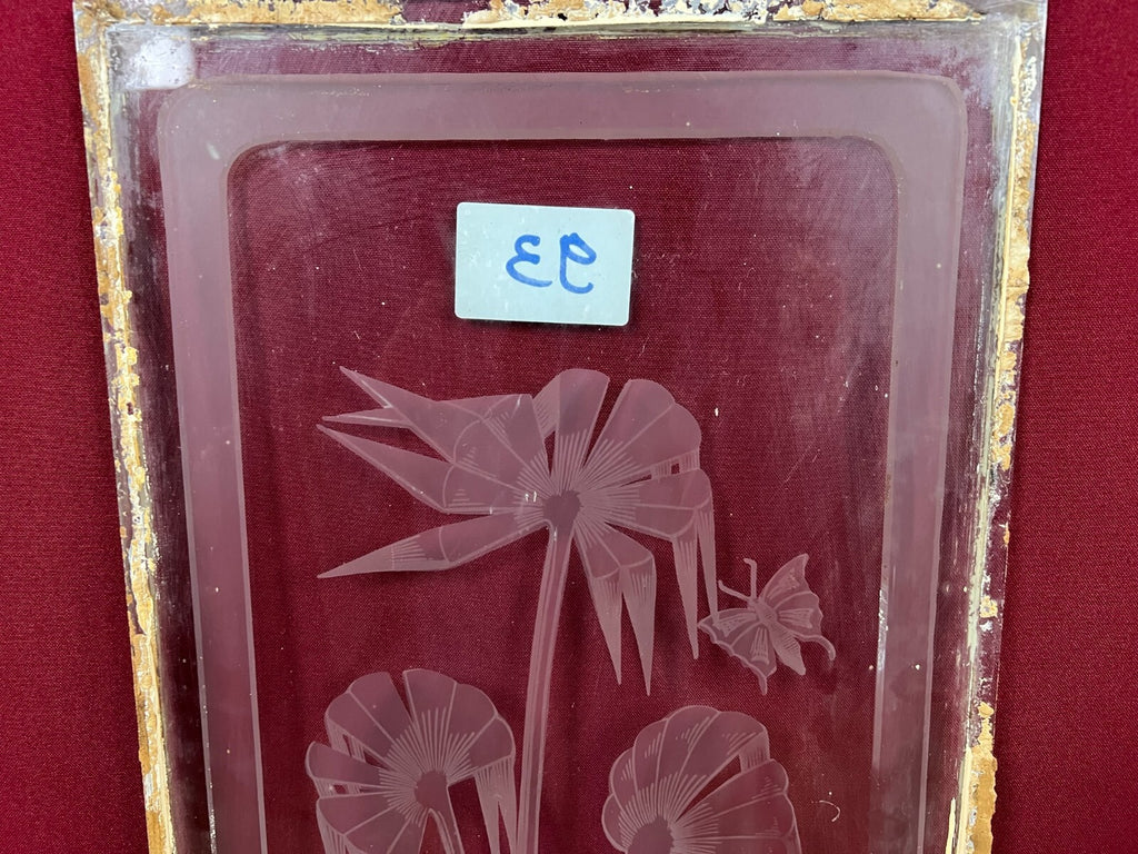Antike Glasscheibe Glas Fenster Art Deco original um 1920 See Boote Blumen