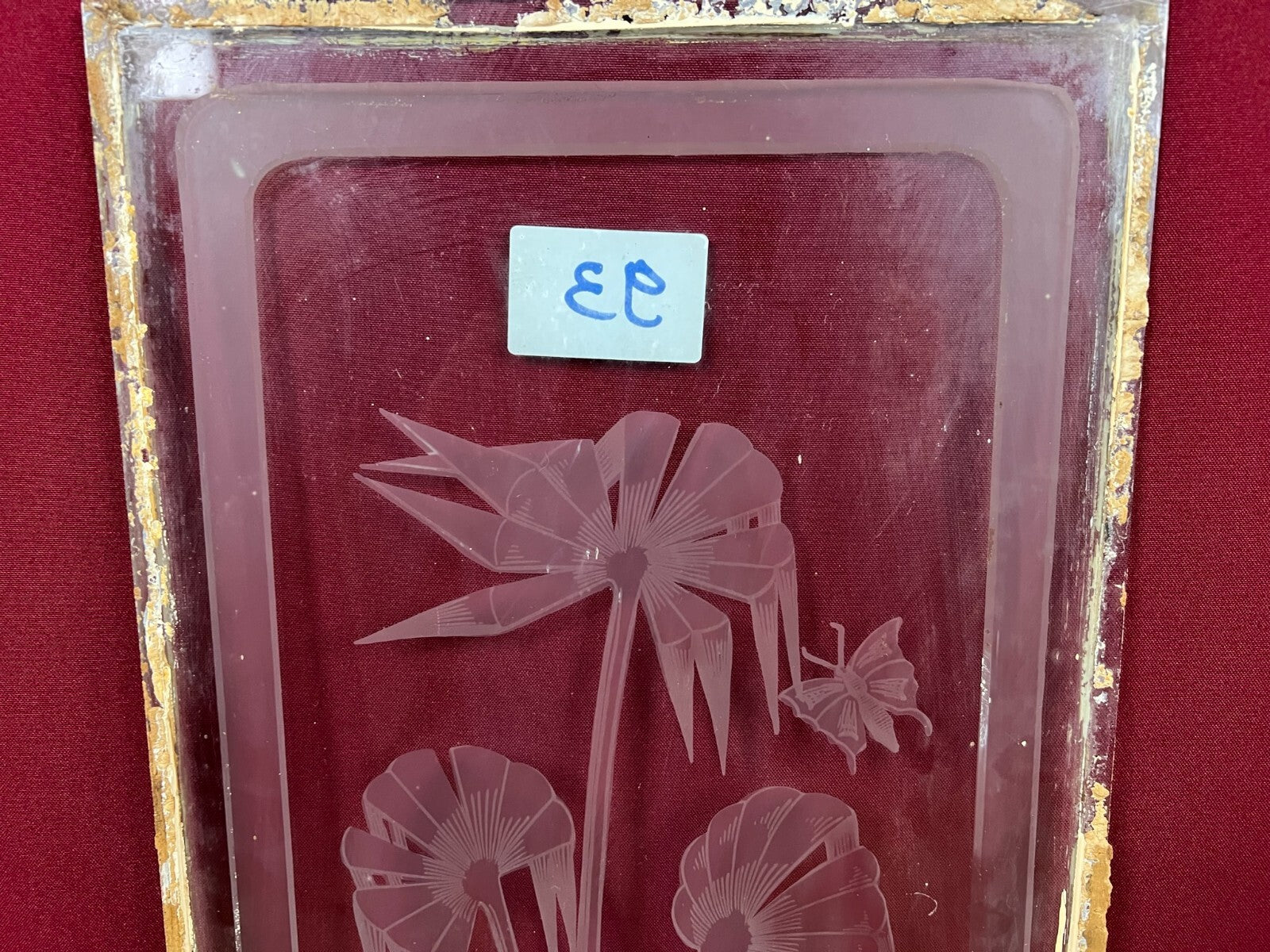 Antike Glasscheibe Glas Fenster Art Deco original um 1920 See Boote Blumen