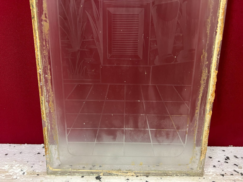 Antike Glasscheibe Glas Fenster Art Deco original um 1920 See Boote Blumen
