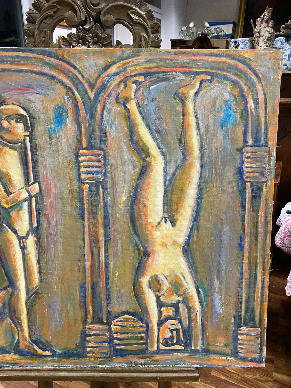 Ölgemälde Engel und Akrobatin Gemälde Parfianskij A. Zaripov gross 100x90cm