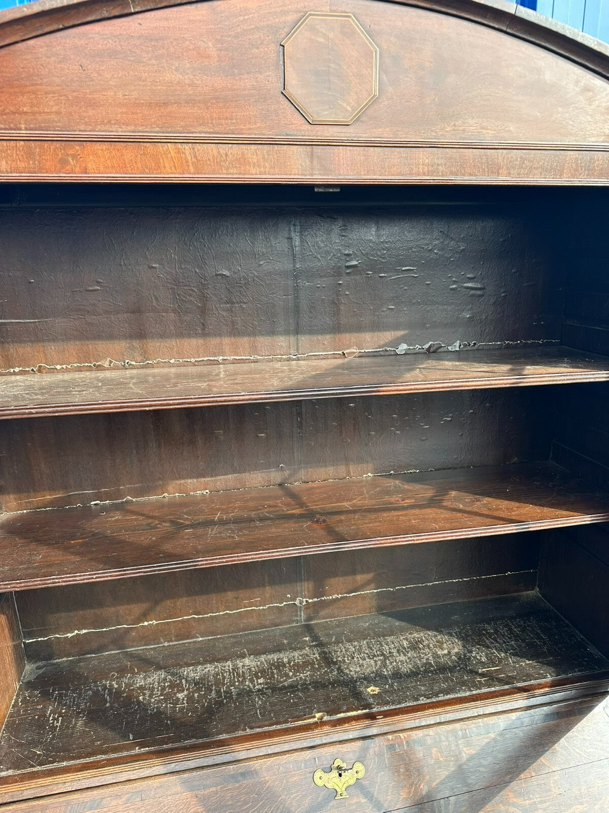 Antiker Englischer Sekretär um 1820/1840 aus Eiche mit Vitrine Aufsatzsekretär