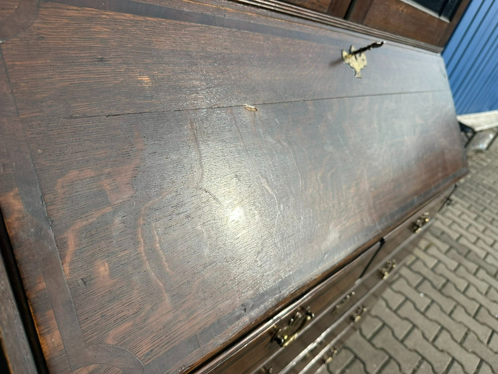Antiker Englischer Sekretär um 1820/1840 aus Eiche mit Vitrine Aufsatzsekretär