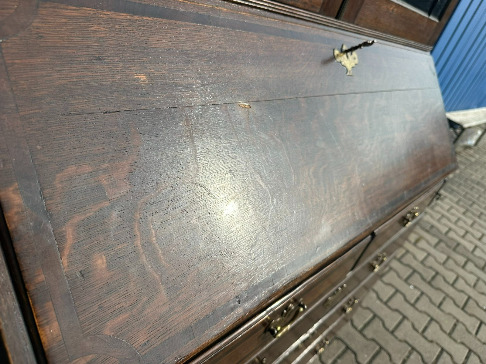 Antiker Englischer Sekretär um 1820/1840 aus Eiche mit Vitrine Aufsatzsekretär