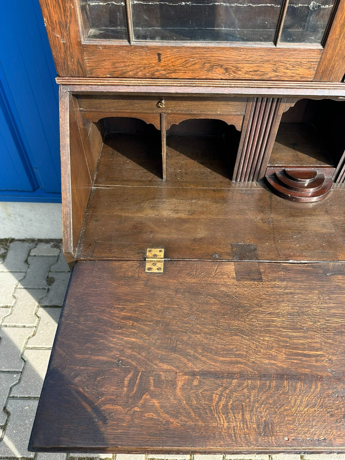 Antiker Englischer Sekretär um 1820/1840 aus Eiche mit Vitrine Aufsatzsekretär