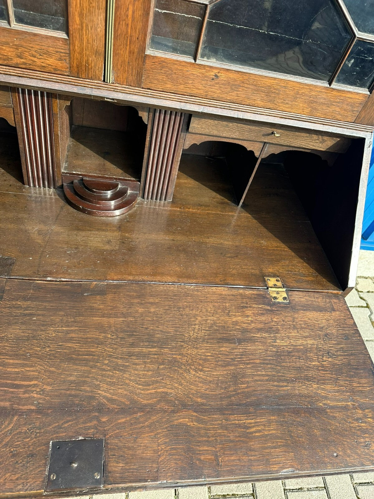 Antiker Englischer Sekretär um 1820/1840 aus Eiche mit Vitrine Aufsatzsekretär