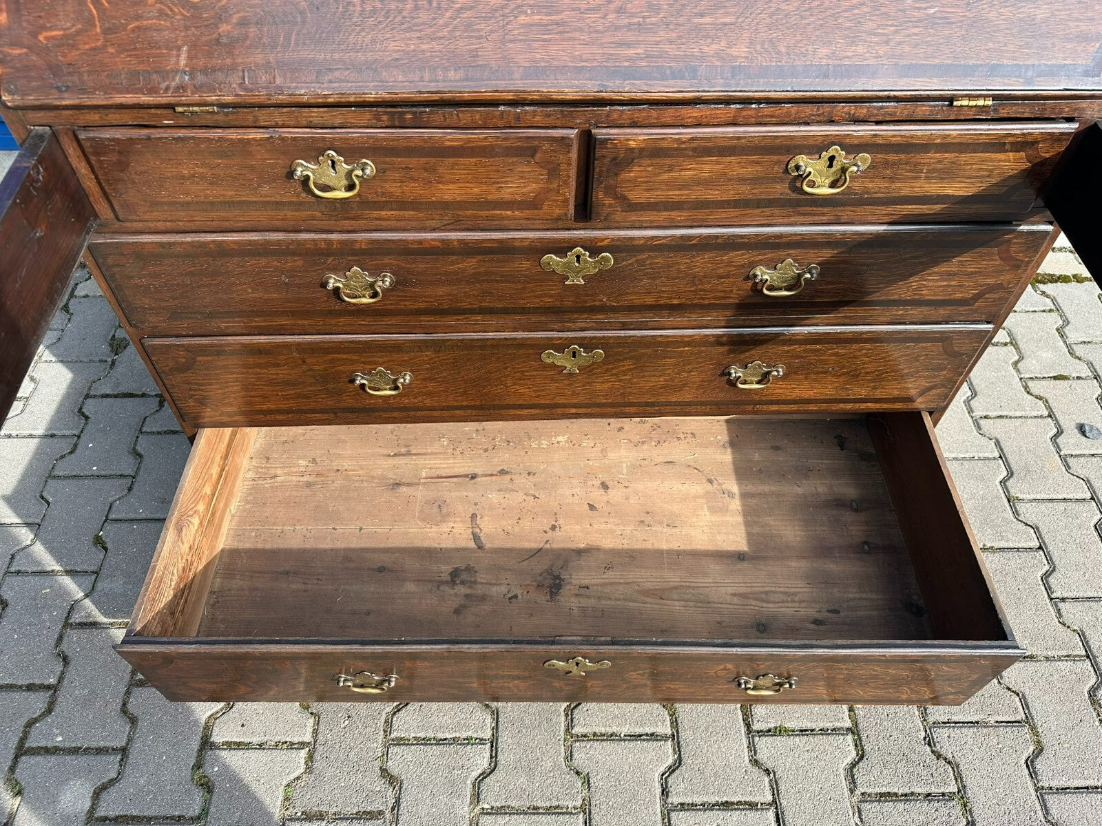 Antiker Englischer Sekretär um 1820/1840 aus Eiche mit Vitrine Aufsatzsekretär