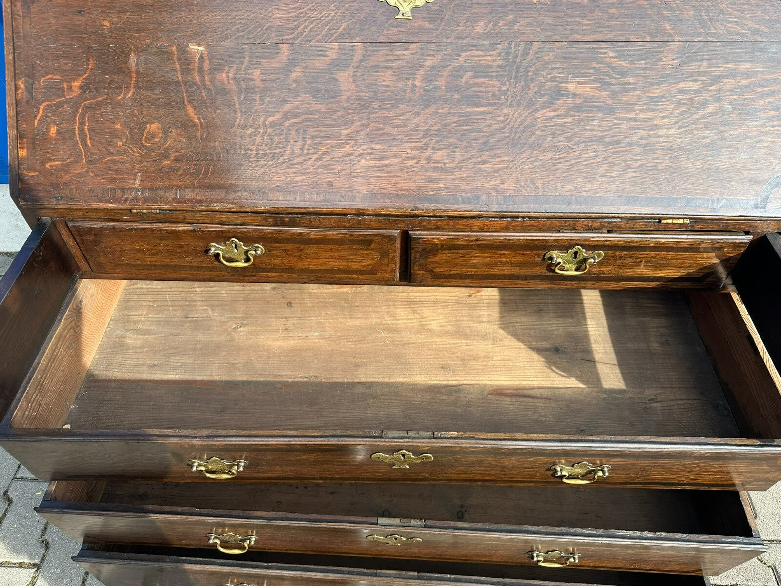 Antiker Englischer Sekretär um 1820/1840 aus Eiche mit Vitrine Aufsatzsekretär