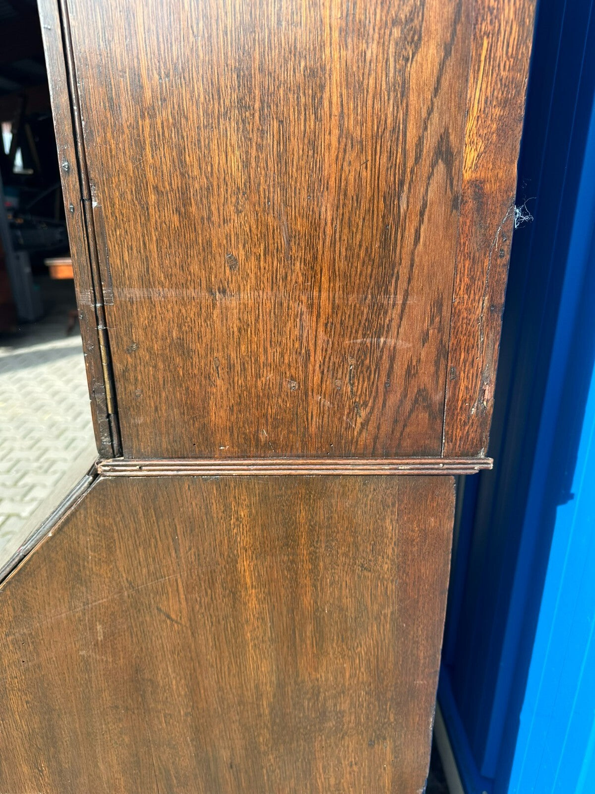 Antiker Englischer Sekretär um 1820/1840 aus Eiche mit Vitrine Aufsatzsekretär