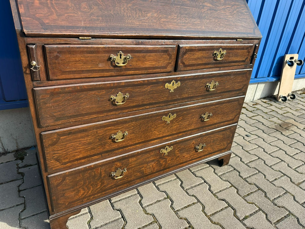 Antiker Englischer Sekretär um 1820/1840 aus Eiche mit Vitrine Aufsatzsekretär