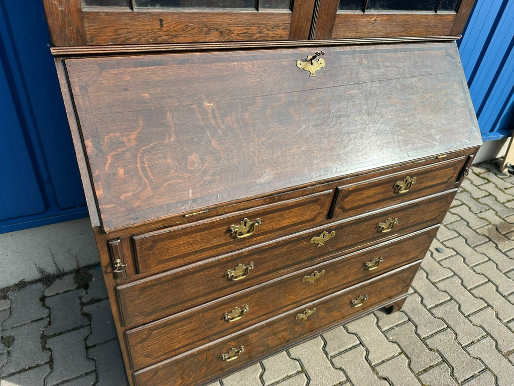 Antiker Englischer Sekretär um 1820/1840 aus Eiche mit Vitrine Aufsatzsekretär