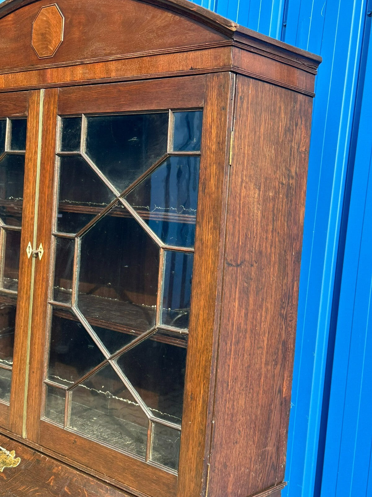 Antiker Englischer Sekretär um 1820/1840 aus Eiche mit Vitrine Aufsatzsekretär