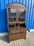 ANTIKER ENGLISCHER SEKRETÄR UM 1820/1840 AUS EICHE MIT VITRINE AUFSATZSEKRETÄR