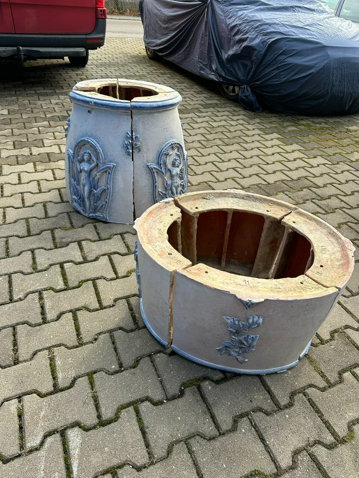 Grundofen Ofen Kachelofen in Historismus Stil Nymphen Betrieb mit Heizspirale