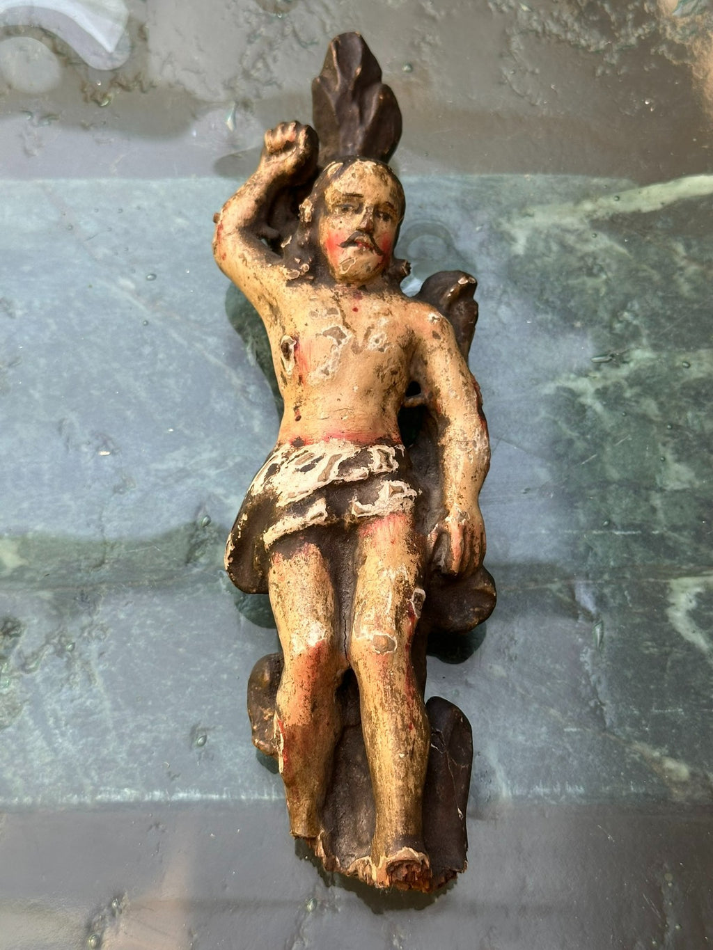 Antike Barock Heiligenfigur 17/18 tes Jhdt Heiliger Sebastian 23cm