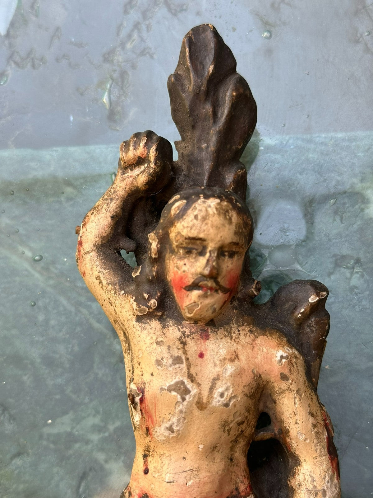 Antike Barock Heiligenfigur 17/18 tes Jhdt Heiliger Sebastian 23cm