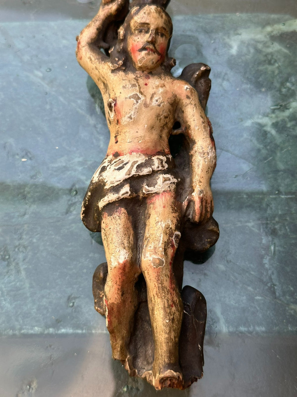 Antike Barock Heiligenfigur 17/18 tes Jhdt Heiliger Sebastian 23cm