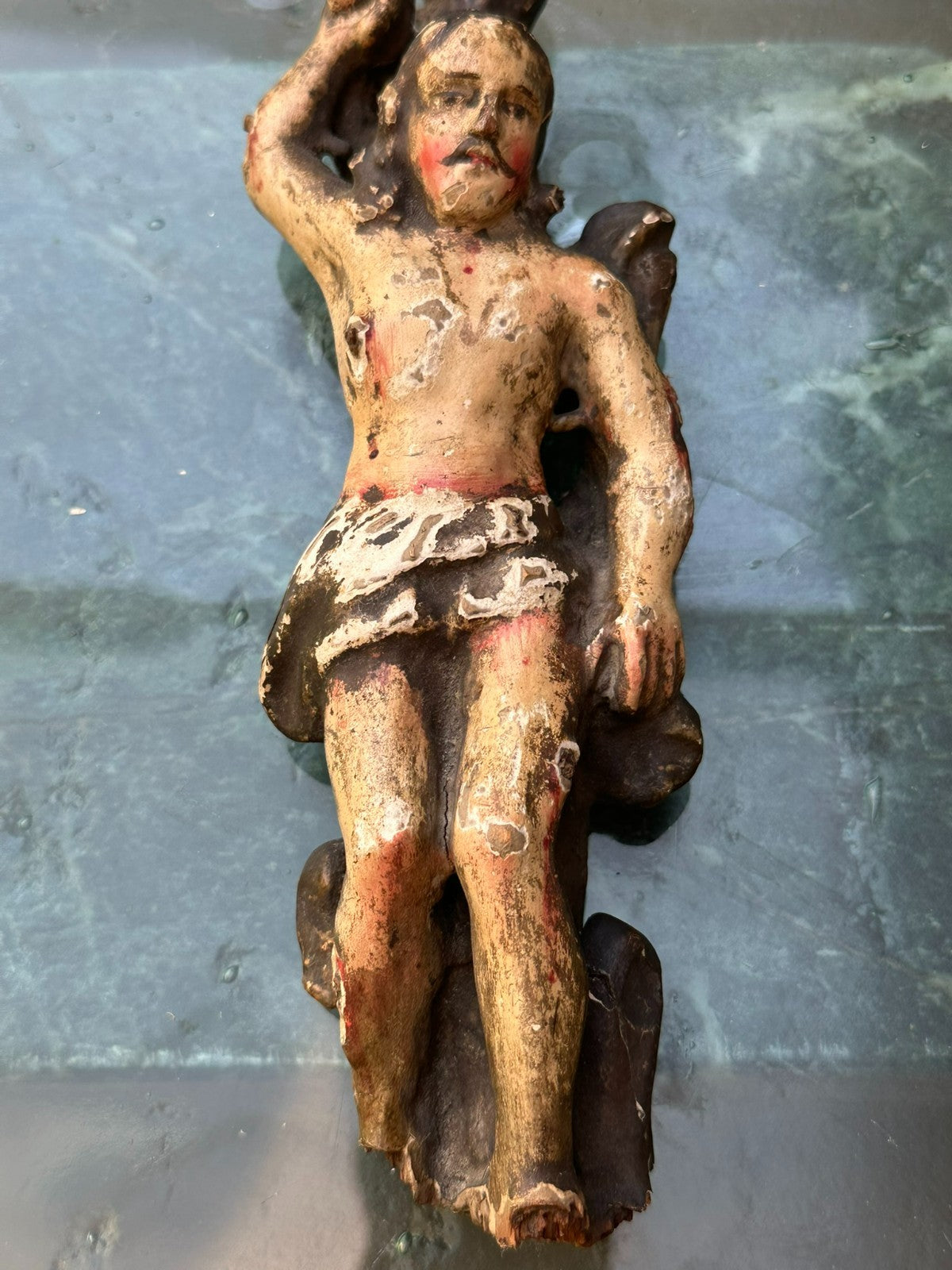 Antike Barock Heiligenfigur 17/18 tes Jhdt Heiliger Sebastian 23cm