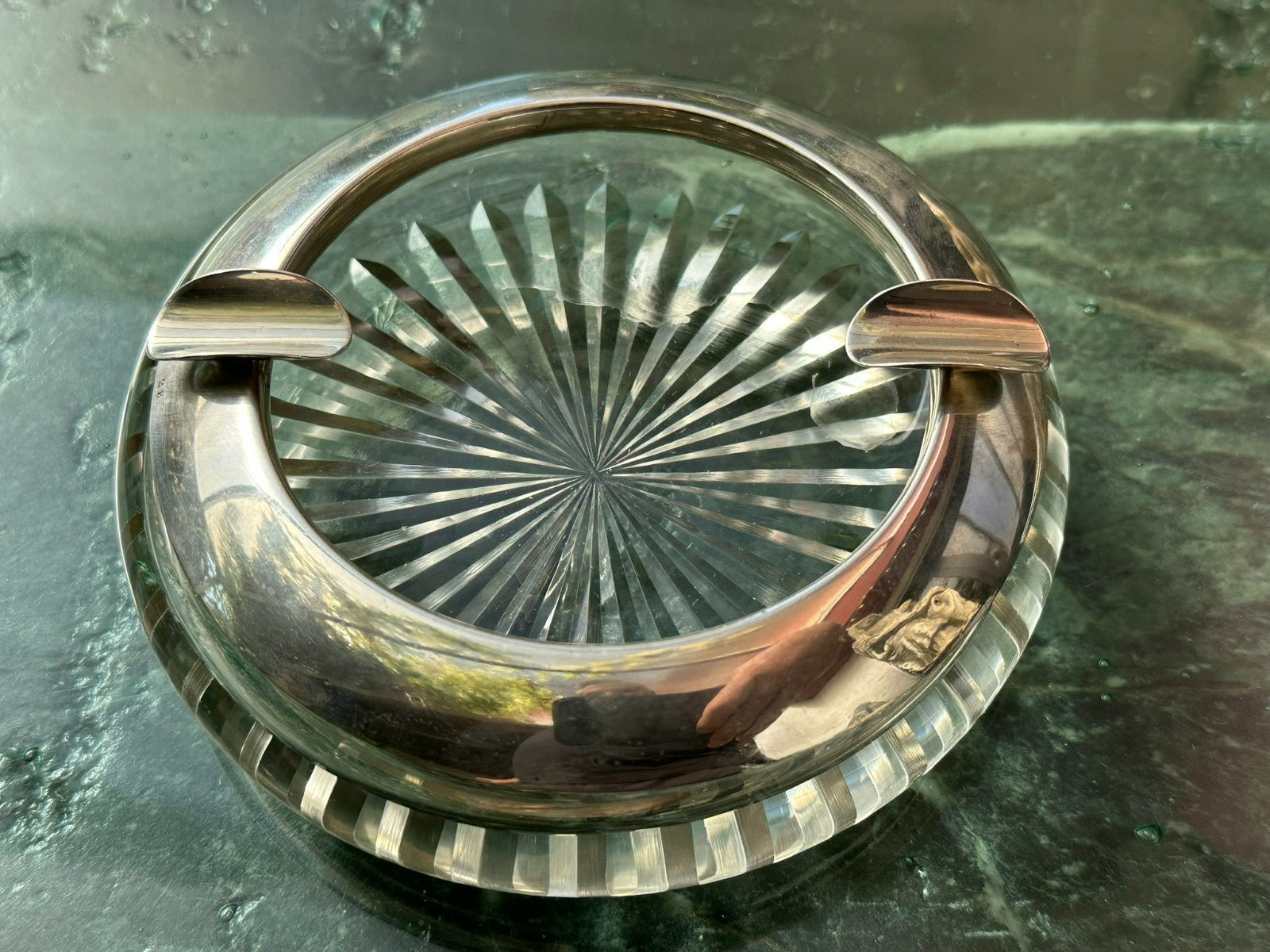 Wilhelm Binder Vintage Aschenbecher aus Kristallglas mit Montur Silber 800