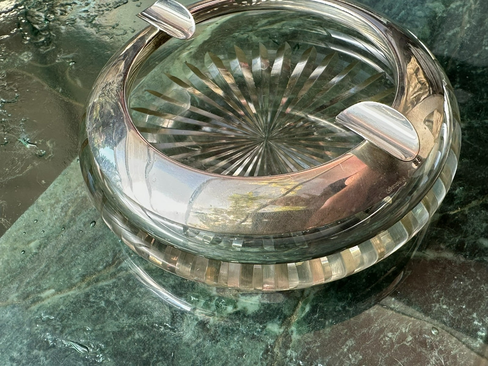 Wilhelm Binder Vintage Aschenbecher aus Kristallglas mit Montur Silber 800
