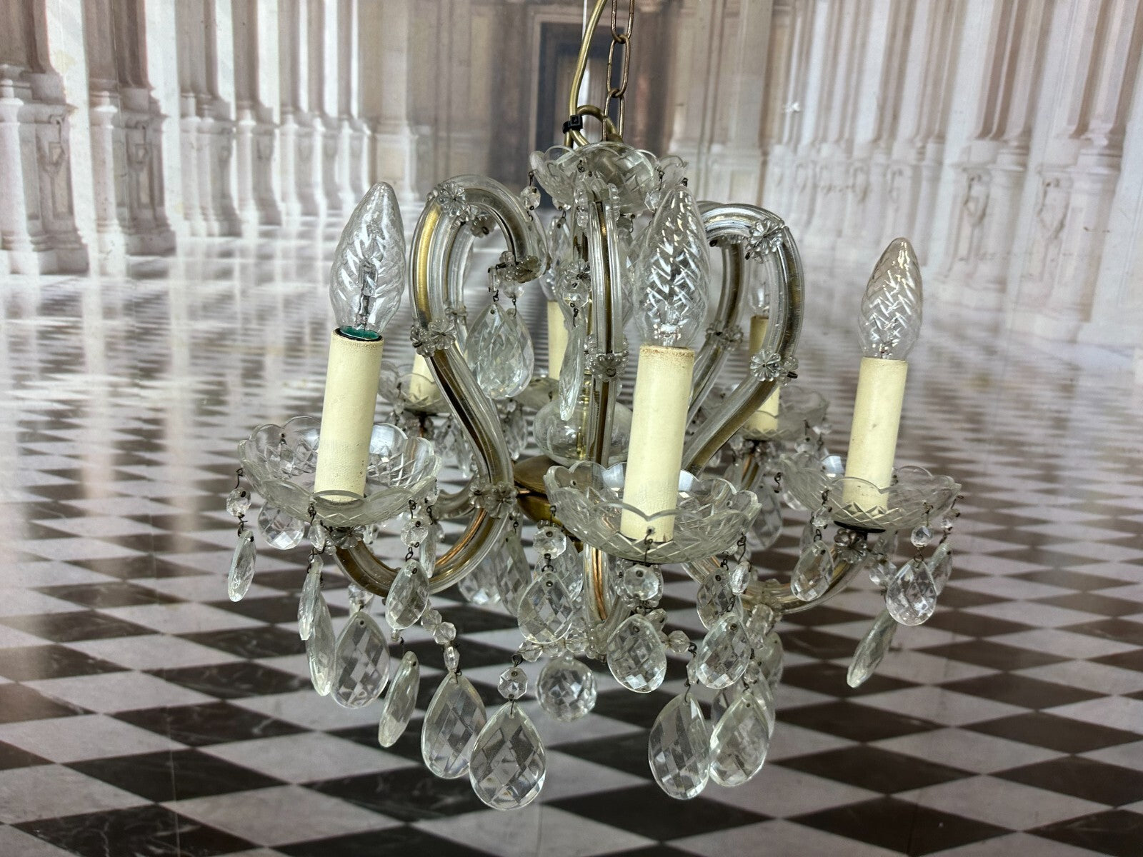 Deckenleuchter aus Glas mit Behang Deckenlampe Prunkleuchter Kronleuchter