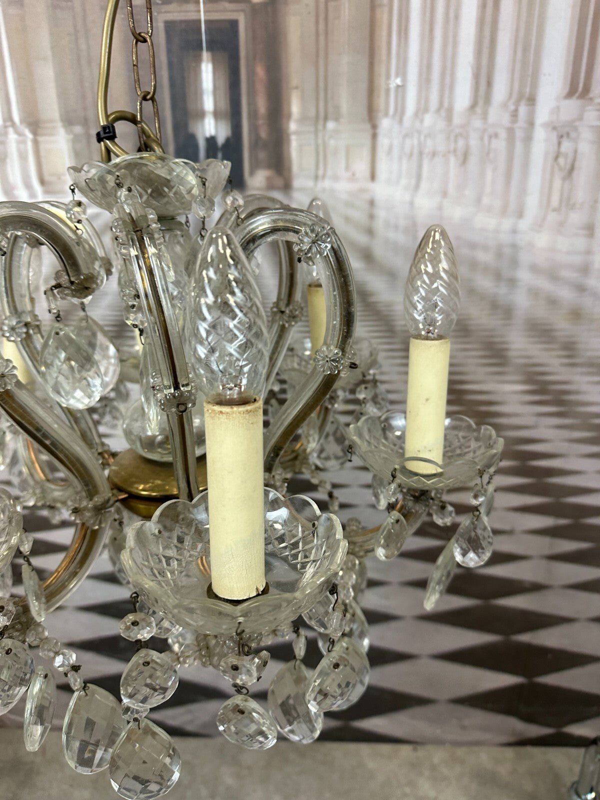 Deckenleuchter aus Glas mit Behang Deckenlampe Prunkleuchter Kronleuchter