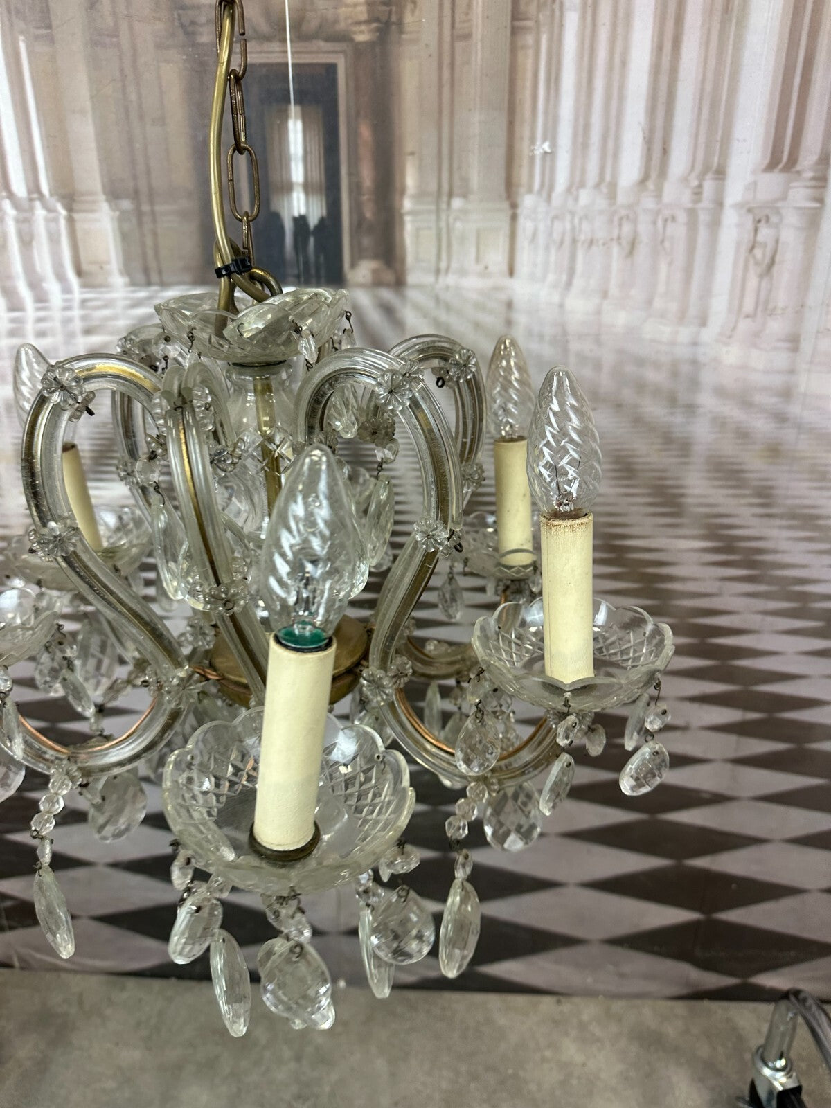 Deckenleuchter aus Glas mit Behang Deckenlampe Prunkleuchter Kronleuchter