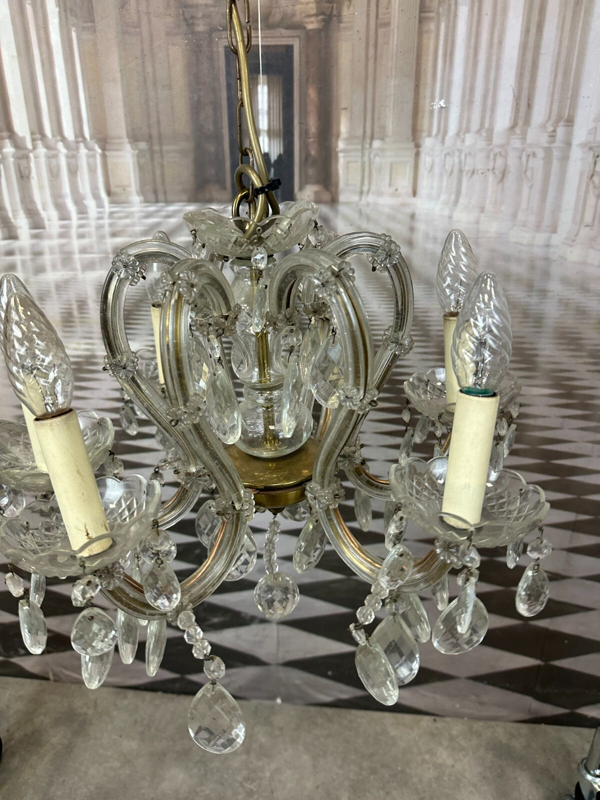 Deckenleuchter aus Glas mit Behang Deckenlampe Prunkleuchter Kronleuchter