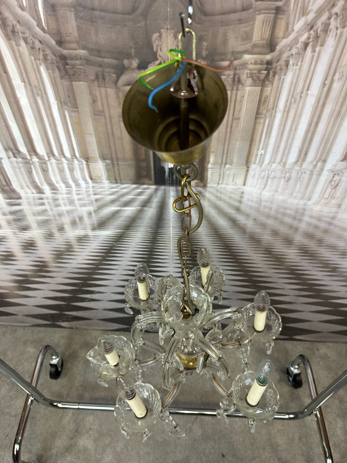 Deckenleuchter aus Glas mit Behang Deckenlampe Prunkleuchter Kronleuchter