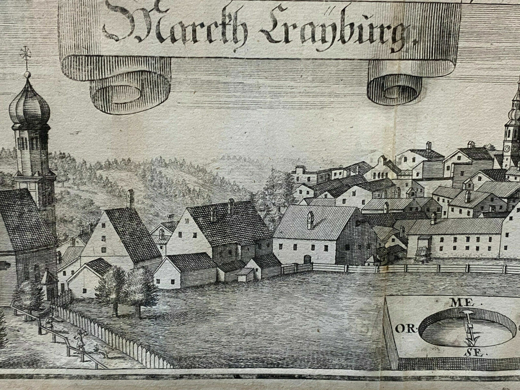 Antiker Stich Markt Kraiburg Hochwertig gerahmt schöner Zustand