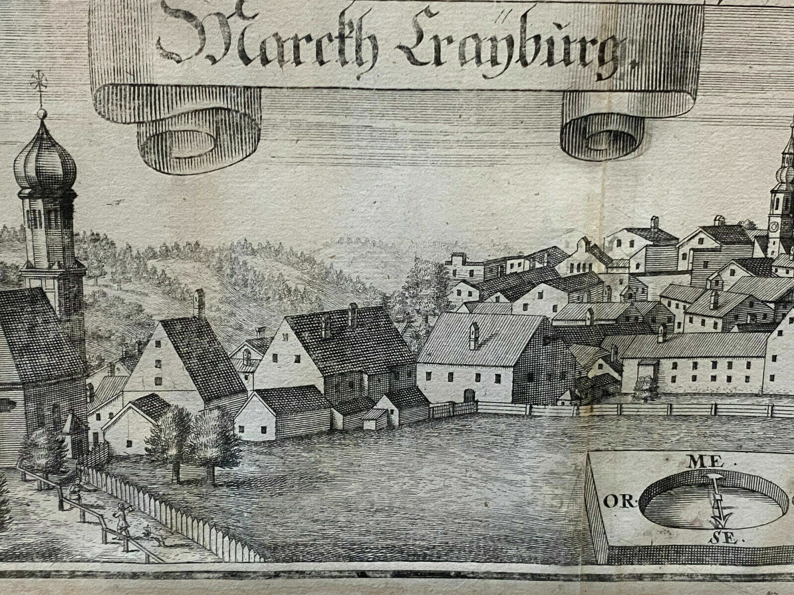 Antiker Stich Markt Kraiburg Hochwertig gerahmt schöner Zustand