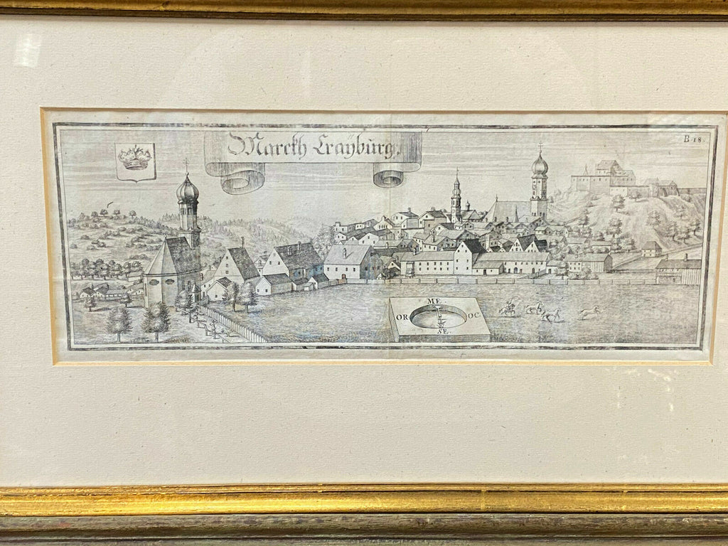 Antiker Stich Markt Kraiburg Hochwertig gerahmt schöner Zustand