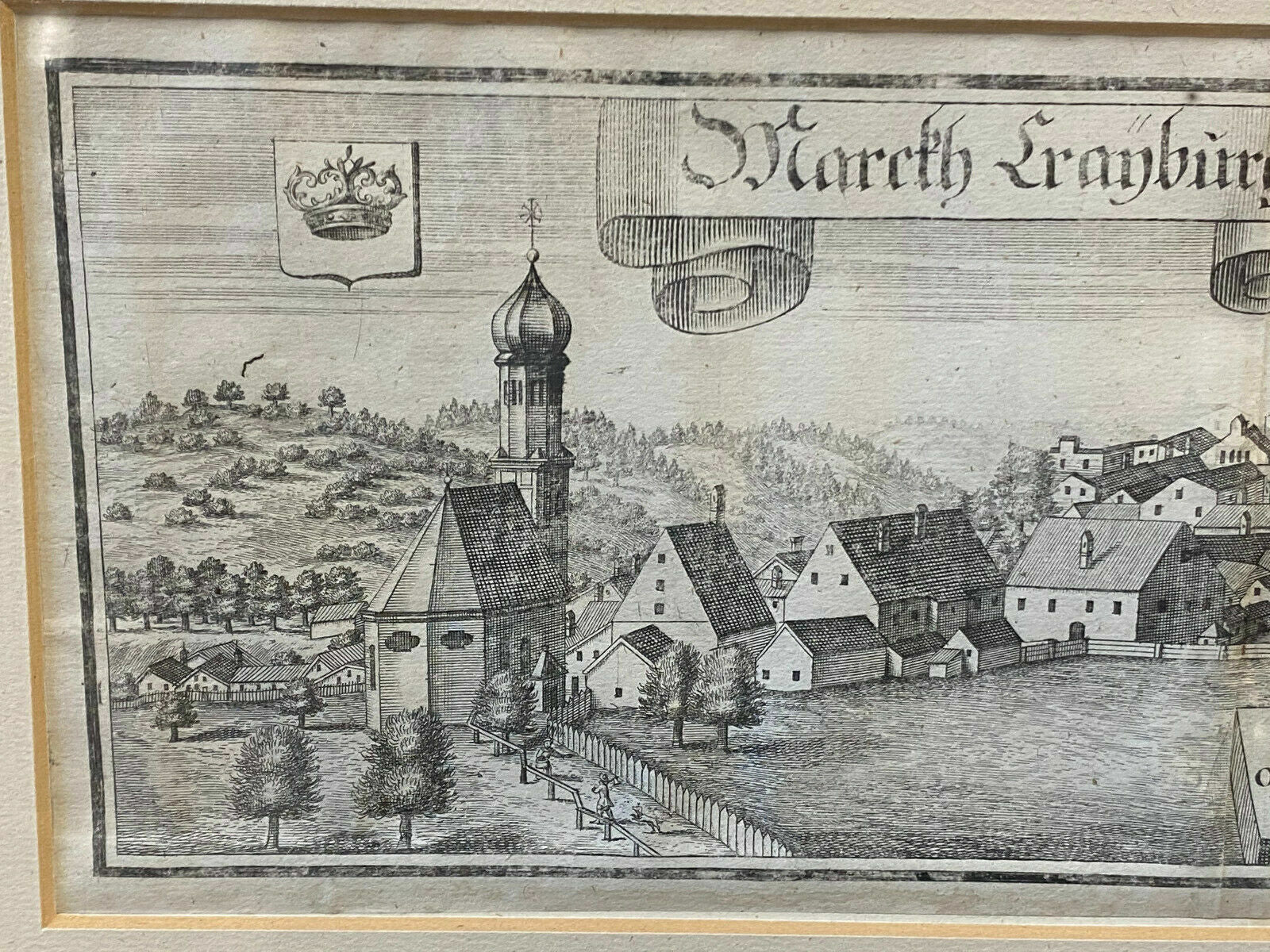 Antiker Stich Markt Kraiburg Hochwertig gerahmt schöner Zustand
