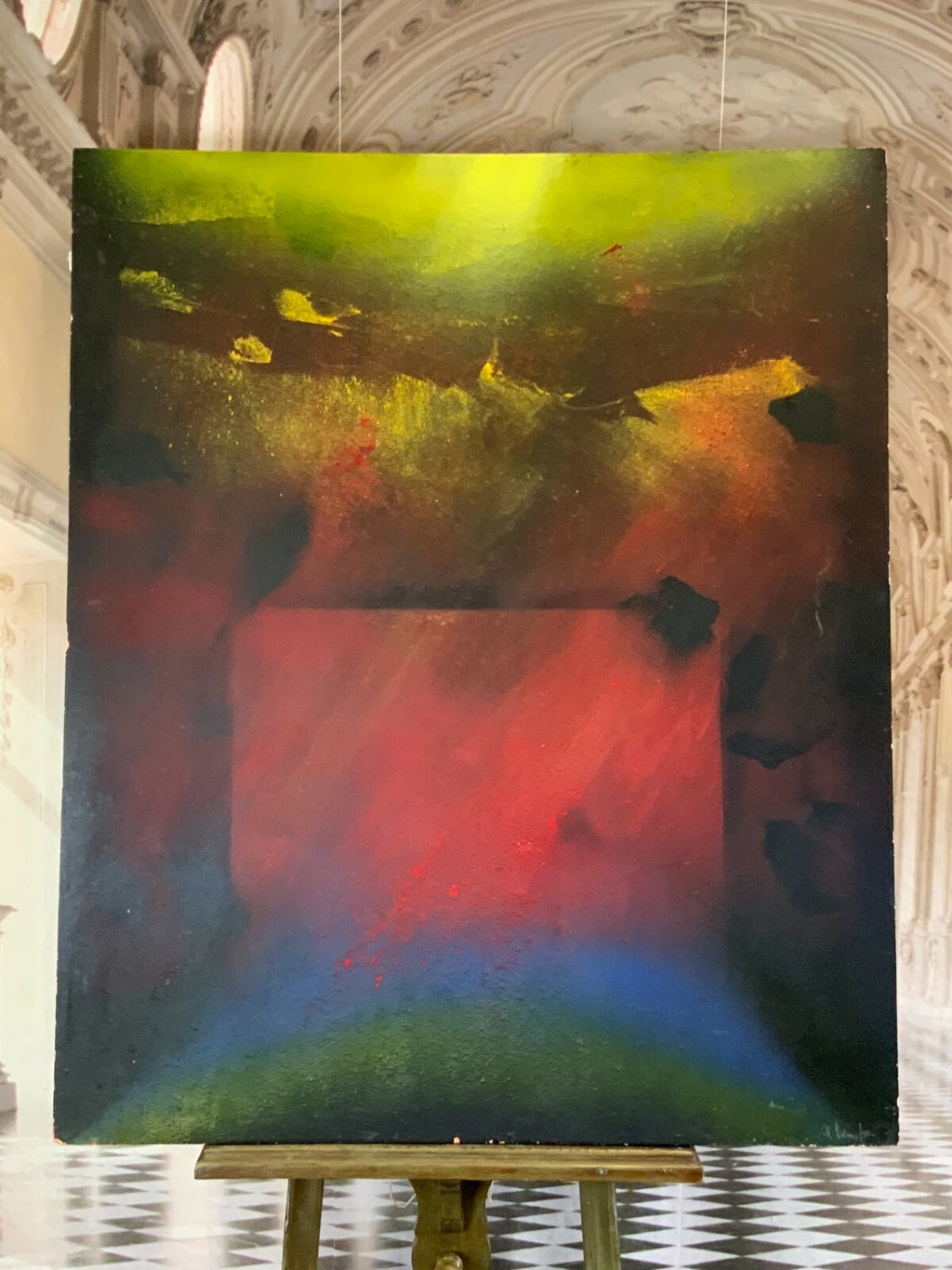 Al Bernstein (1949) Gemälde Abstrakt Aquility Of Red Acrylgemälde auf Platte