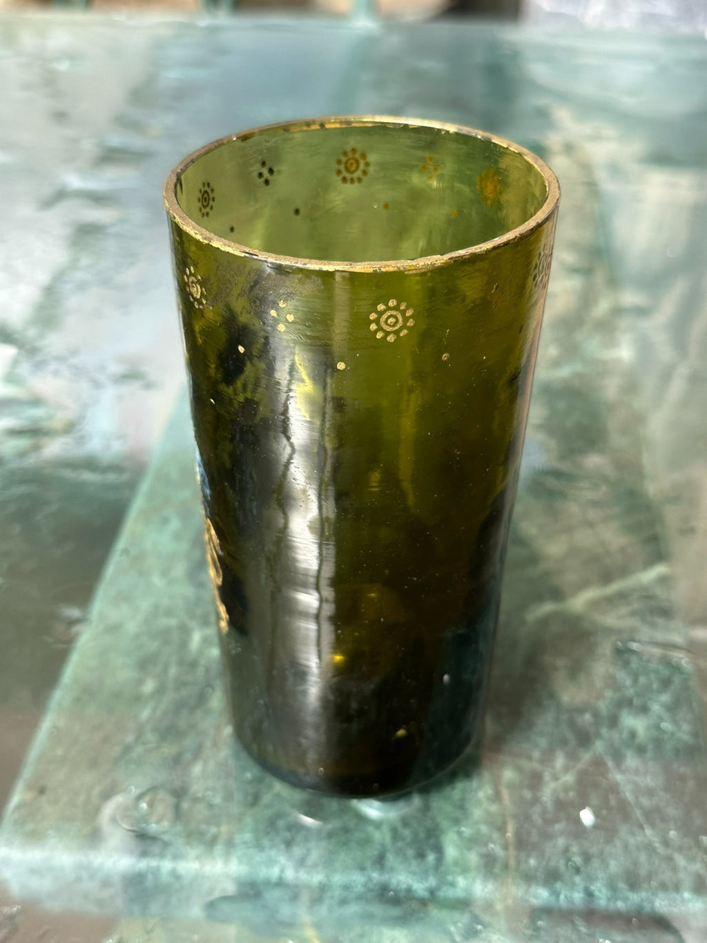 Antikes Historismus Glas um 1880 handbemalt Mundgeblasen Wappen Löwen