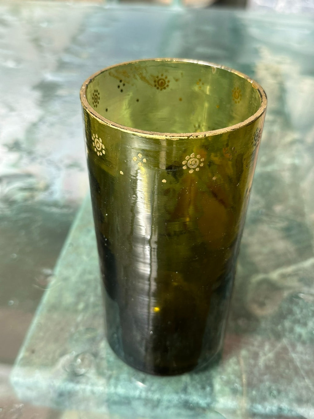 Antikes Historismus Glas um 1880 handbemalt Mundgeblasen Wappen Löwen