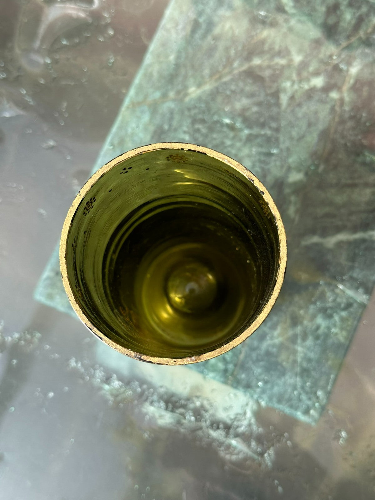 Antikes Historismus Glas um 1880 handbemalt Mundgeblasen Wappen Löwen